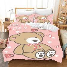 3d Pink Bear Quilt Cover Set Bedding