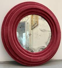 Glass Round Pink Velvet Framed Wall