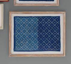 Framed Blue Textile Art Wall Decor