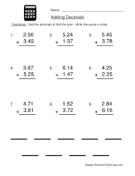 Adding Decimals Equations Worksheet