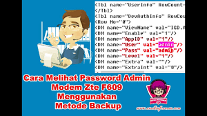 The majority of zte routers have a default username of admin, a default password of admin, and the default ip address of 192.168.1. Cara Melihat Password Admin Modem Zte F609 Dengan Metode Backup Youtube