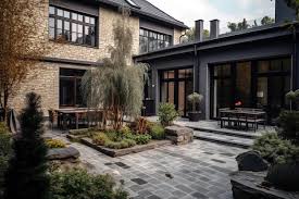 Stone Patio And A Large Garden Area