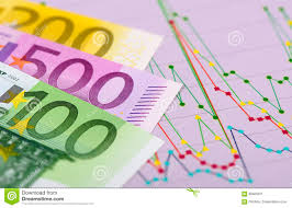Foreign Exchange Market With Euro Banknotes And Chart Stock