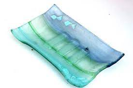 Fused Glass Soap Dish In Blue And