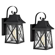 Casainc Farmhouse 1 Light Matte Black Dusk To Dawn Outdoor Wall Lantern Sconce Porch Light Set Of 2 Homedepot Light Fixtures