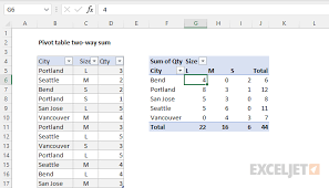 pivot table two way sum exceljet