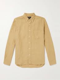 beige on down collar linen shirt