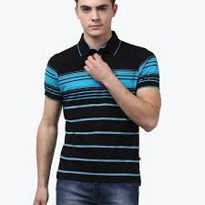 Parx Striped Mens Polo Neck Black Blue T Shirt Buy Parx