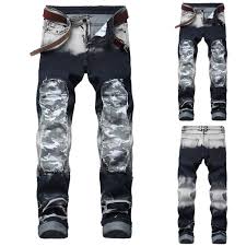 Nuwfor Mens Stretchy Ripped Skinny Biker Jeans Camouflage