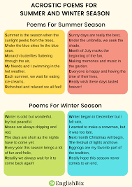 acrostic poems for summer and winter