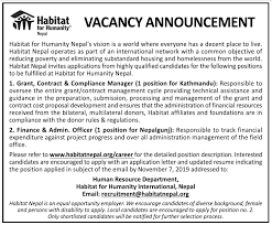 Be part of a multifunctional team that can assume tasks or responsibilities that are not necessarily defined in this job description. Finance Admin Officer Job Vacancy In Nepal Habitat For Humanity International Nov 2019 Merojob