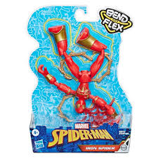 In this picture the spiderman lifts up a huge iron slab with his two hands. Hasbro Bend And Flex Iron Spider Spiderman Marvel Multicolor Kidinn