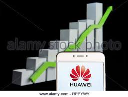 Huawei Logo Is Seen On An Android Mobile Phone Over Stock