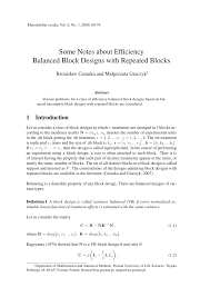 Pdf Some Notes About Efficiency Balanced Block Designs With