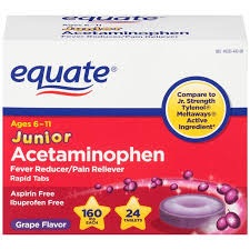 Equate Junior Strength Acetaminophen Grape Flavor Tablets 160 Mg 24 Ct