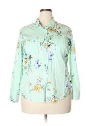 Details About St Johns Bay Women Green Long Sleeve Button Down Shirt Xl Petite