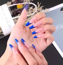 blue french tips long press on nails