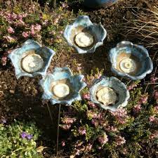 Set Of 5 Blue Ceramic Flowers The