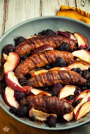 bacon wrapped sausage with apples