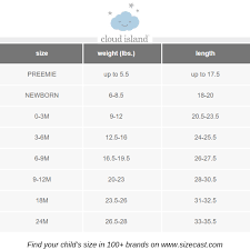 Cloud Island Size Chart Baby Clothes Size Chart Baby