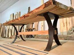 steel timber beam dining table base set