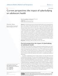 Are you looking for a relevant example of research paper about cyberbullying? Pdf Current Perspectives The Impact Of Cyberbullying On Adolescent Health