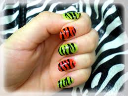 zebra print green pink nails an
