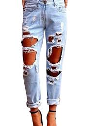 Wodstyle Llc Womens Ripped Destroyed Hole Jeans Casual Loose Denim Skinny Pants Walmart Com