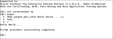 pl sql first program o world exle