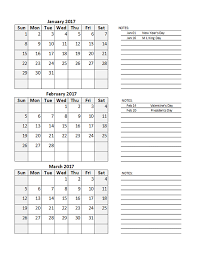 2017 Quarterly Calendar Spreadsheet Free Printable Templates