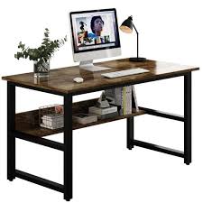 Top solid wood desk second hand exclusive on planetdecors.com. Pexfix Modern 48 In X 24 In Rectangle Brown Wood Top Steel Writing Desk With Storage Shelf Computer Desk Home Office Us Bcd001 Bn Dj The Home Depot