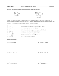 Ws Completing The Square