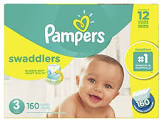 Swaddlers Size 3 Disposable Baby Diapers, 160 Count, Economy Pack Plus Pampers
