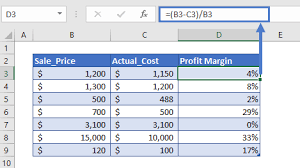 profit margin calculator in excel