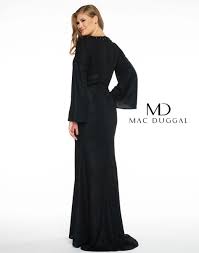 Details About Mac Duggal Textured Metallic Knit Beaded Bell Sleeve Gown Sz 14w Black