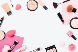 flat lay makeup background frame of