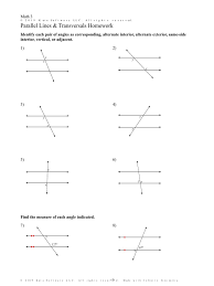 Discuss alternate ways of finding the missing angles as there are often other ways of finding them. Parallel Lines Transversals Homework Geometry Elementary Geometry