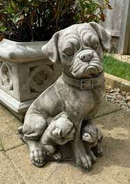 Boxer Dog Pups Stone Statue Animal