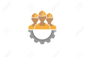 Creative Three People Team Gear Logo Design Illustration