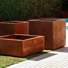Featuring a deep brown/orange finish and a modern rectangular design, the metallic series corten steel planter box is ideal as a patio accent or as a garden focal point. Corten Steel Planters Designermobel Architonic