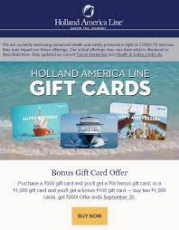 holland america gift card promotional offer