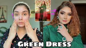 makeup with pink and green dress get