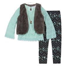 Details About Knitworks Girls Xl 16 Mint Fur Vest 3 Piece Leggings Set Nwt 65