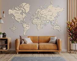 Light Wooden Map Of The World Decor