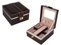 square twin layer leather jewelry box