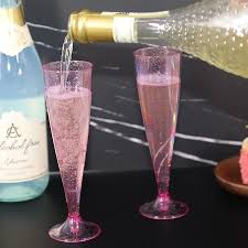 Pink Glitter Plastic Pink Wine Glasses