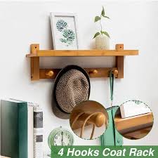 4 hook rack bamboo wood clothes rack
