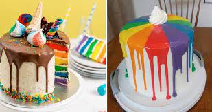 Dica colorido por dentro bolo parte interna do doce interno nas cores roxo, azul, verde, amarelo, laranja e vermelho. Drip Cakes Aprenda Como Fazer Confeiteira