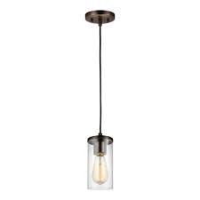 Sea Gull Lighting Zire 1 Light Brushed Oil Rubbed Bronze Mini Pendant With Clear Glass Shade