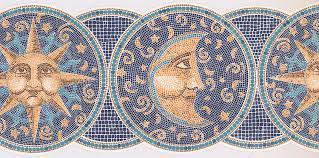 Mosaic Blue Plates Smiling Sun Moon ...